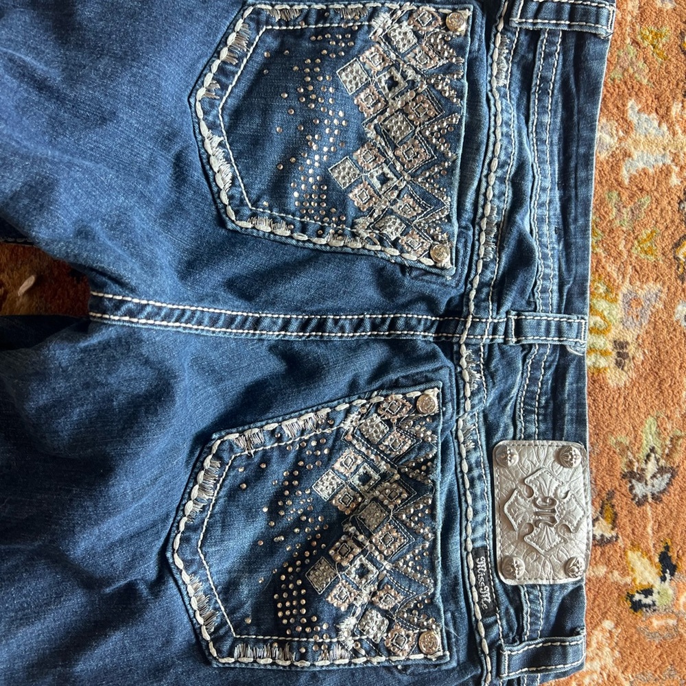 Miss Me Size 32 Blue Denim Jeans with Contrast Stitching and Straight Cut
